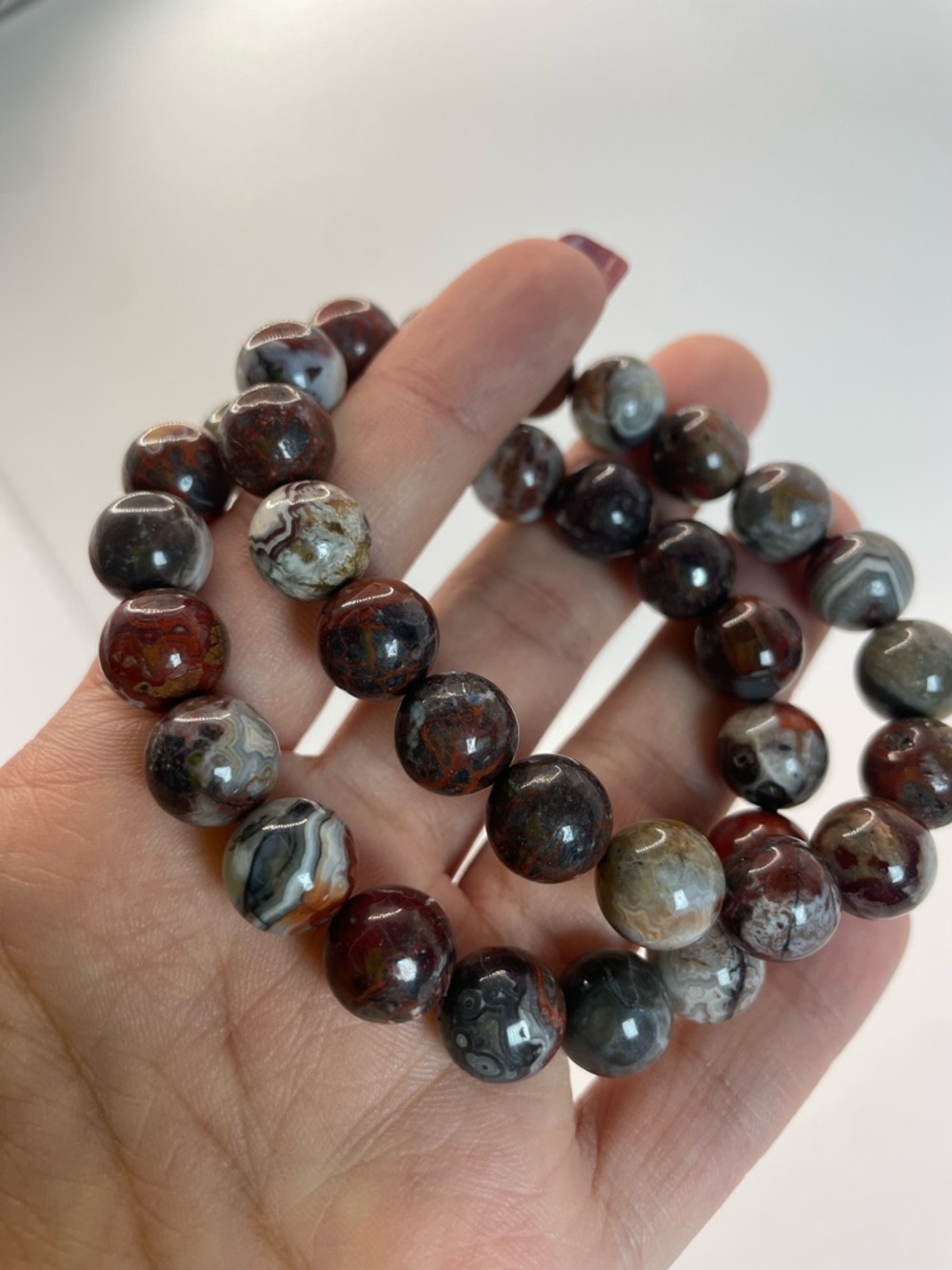 ONE Red Mexican Crazy Lace Agate Bead Stretch Bracelet- 10mm (0112)